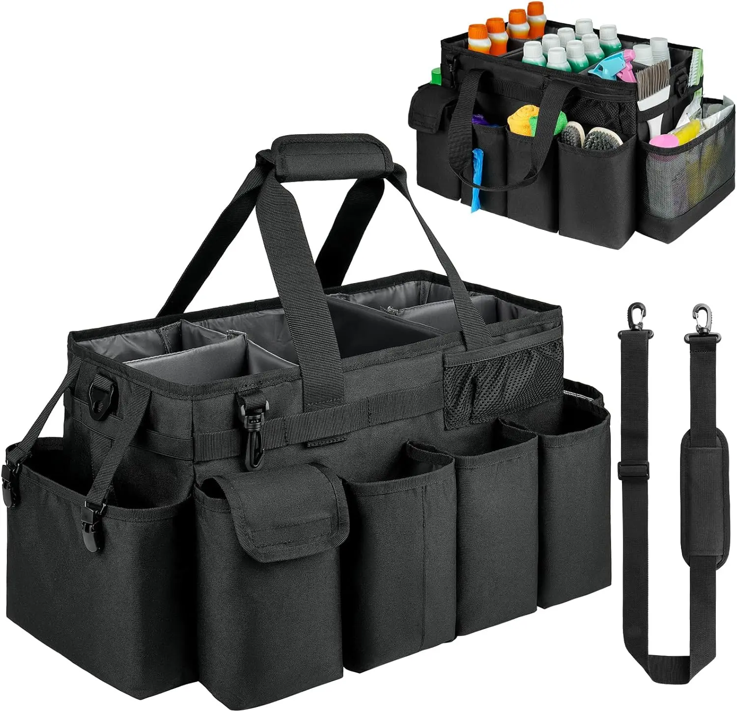 

Cleaning Caddy Bag,Extra Large Cleaning Supplies Organizer with Handle for Housekeepers,Black