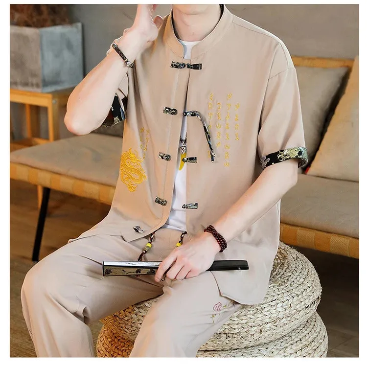 Men's Fashion Summer New Style Casual Embroried Suit Male High-Quality Two-Piece Set Plus Size Men Set 4XL