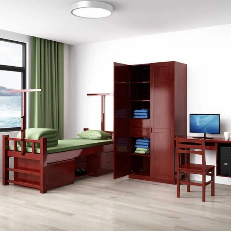 Engineering solid wood rubber wood bed multifunctional storagebed school training base general dormitory standard furniture