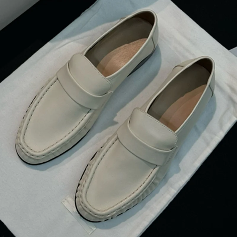 

Jenny&Dave French Fashion Office Ladies Lazy Retro Pleated Loafers Minimalist Solid Color Genuine Leather Slip-On Loafers Shoes