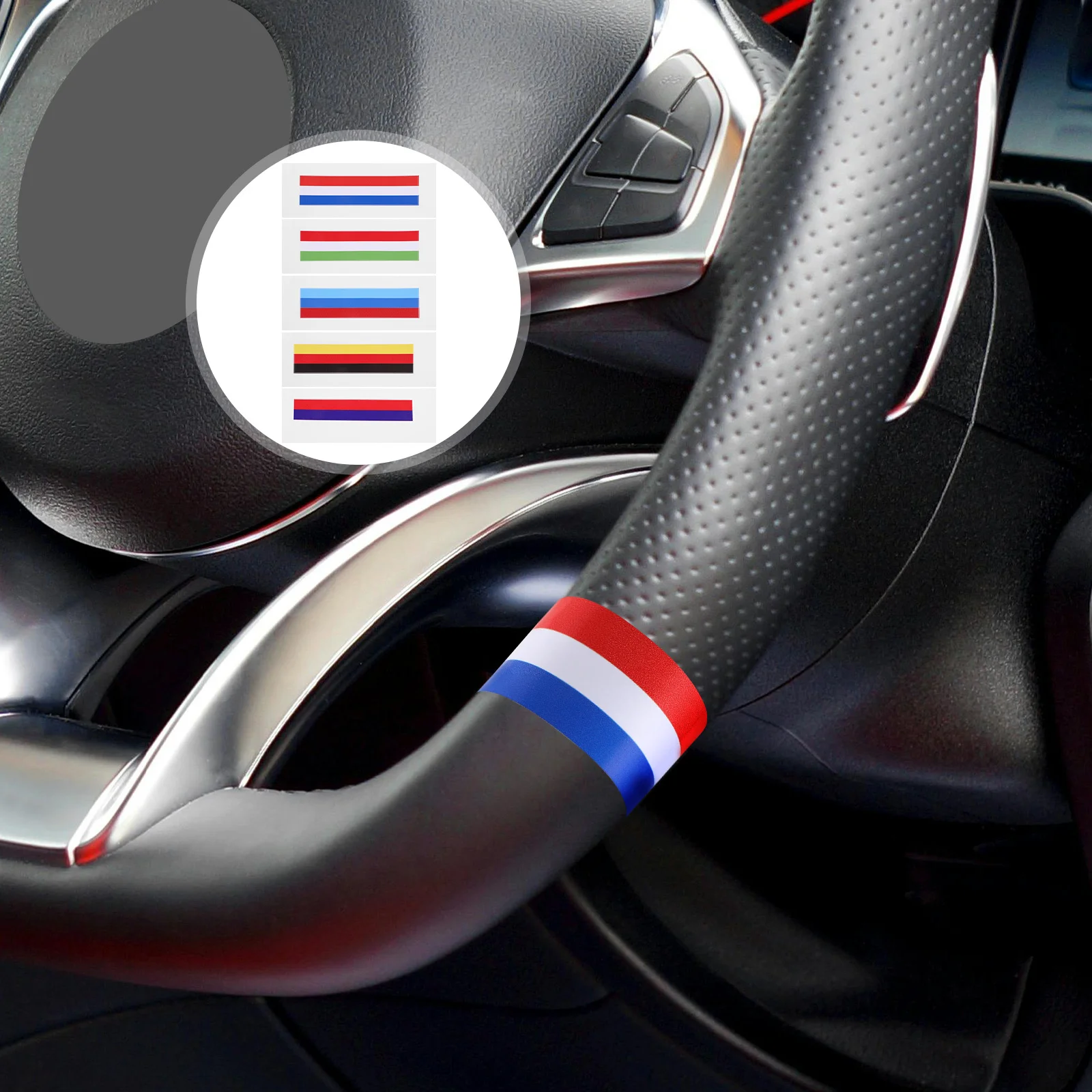 

5Pcs Universal Car Steering Wheel Sticker Flag Collection Design Strong Adhesion Fine Craftsmanship Vehicle Interior Decoration