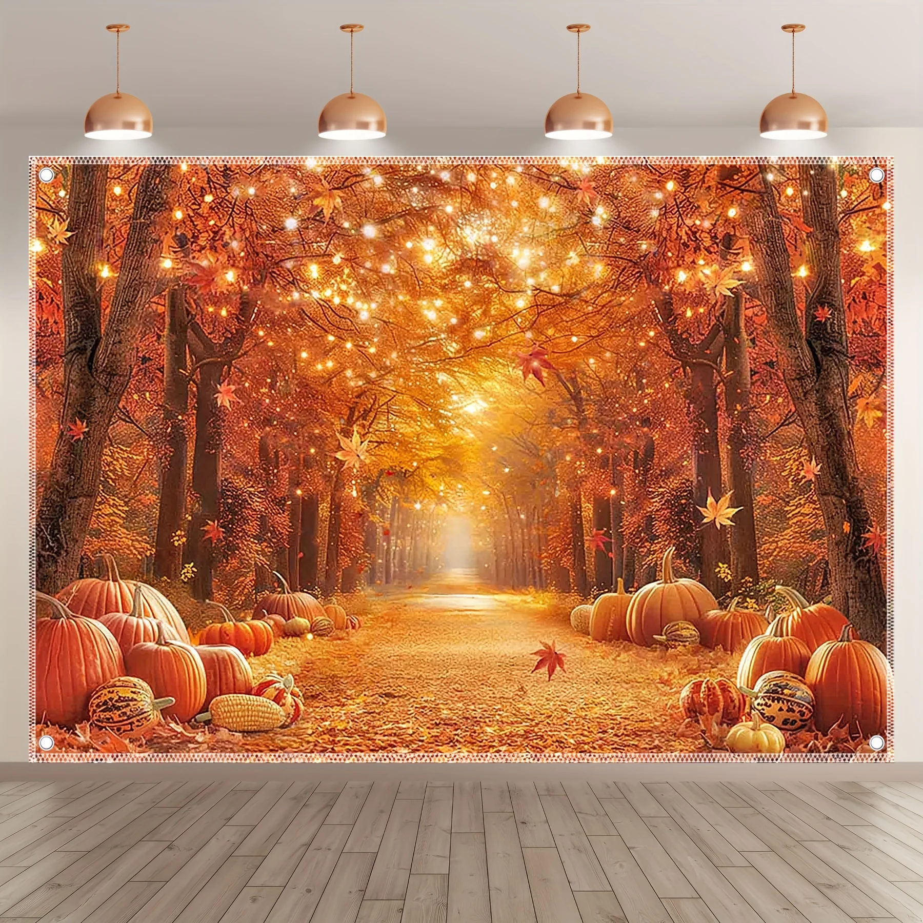 Fotohintergrund für Festival-Herbstwald: Polyester, Thanksgiving-Kürbis, Ahornblätter, Hintergrund für Partyfotografie