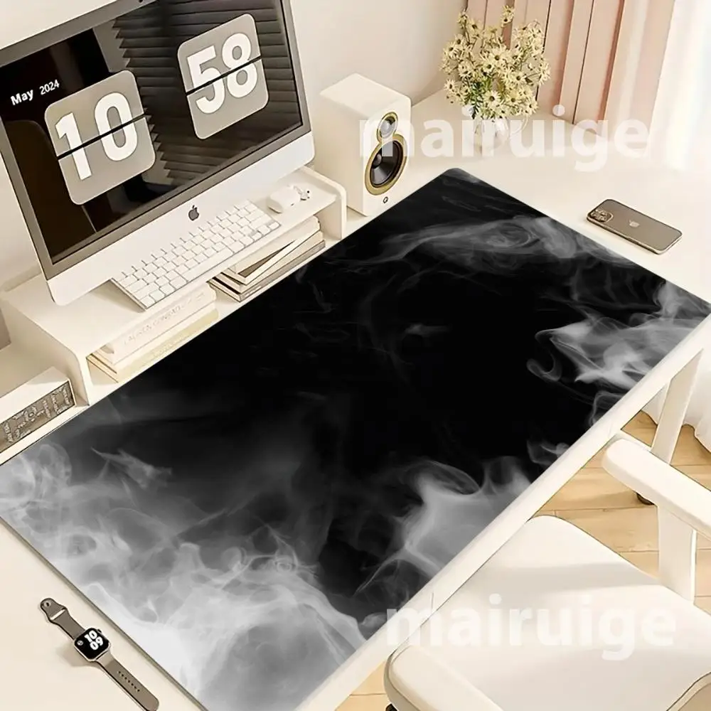 

Black Mouse Pad Scenery Large Computer Office Game Table Mat XXL Rubber Anti-slip Stitched Edges PC Keyboard Mats Long Desk Pads