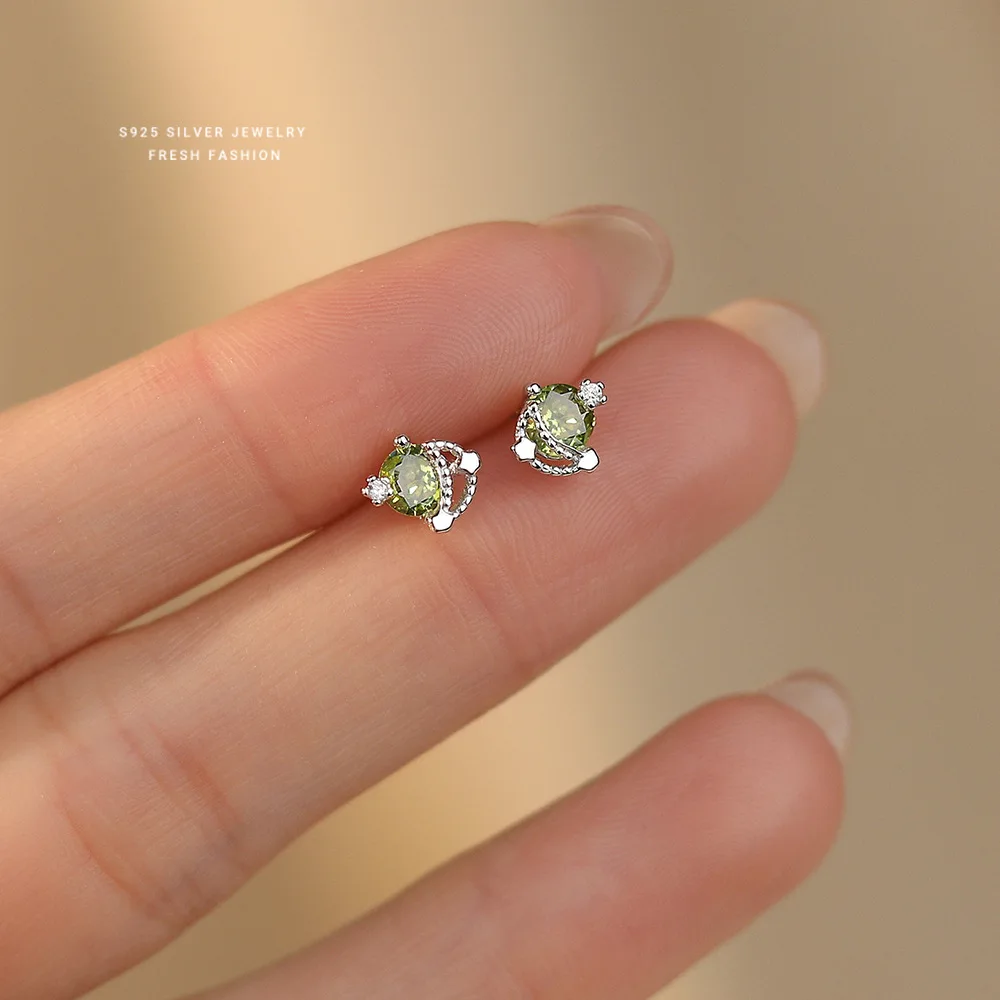 F.I.N.S S925 Sterling Silver Multi Colour Zircon Star Moon Stud Earrings for Women Exquisite Small Pierced Ear Fine Jewelry Gift