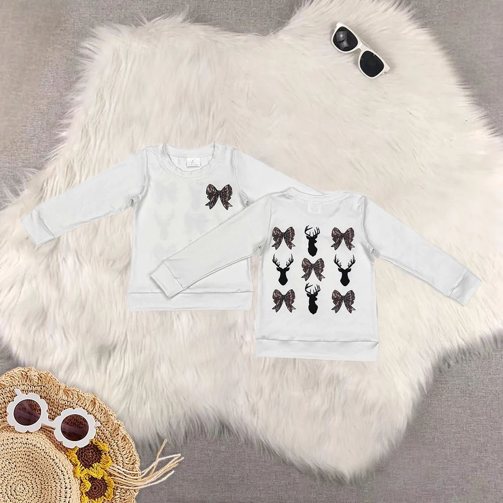 

8.28 Baby Girls Long Sleeve Tops Baby Girls Bows Deers Hunting Long Sleeve Tops