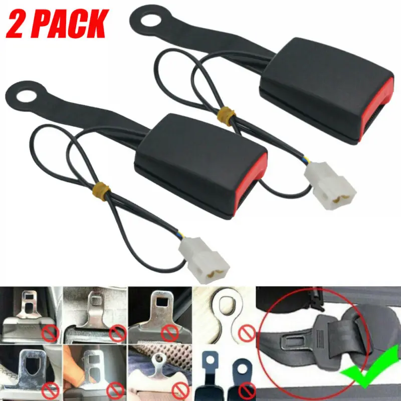 Universal Car Seat Belt Extender Safety Seatbelt Socket Plug Connector Car Seatbelt Accessories with Warning Cable Black 7/8