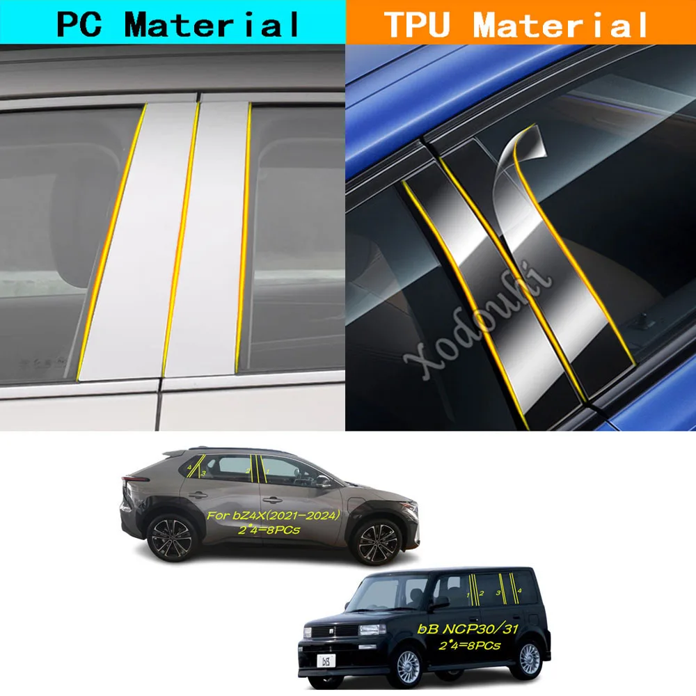 Cubierta de poste de pilar de espejo para coche, pegatina de moldura de ventana, embellecedor de puerta, TPU brillante, para Toyota bB NCP30 31 BZ4X 2021 2022 2023 2024