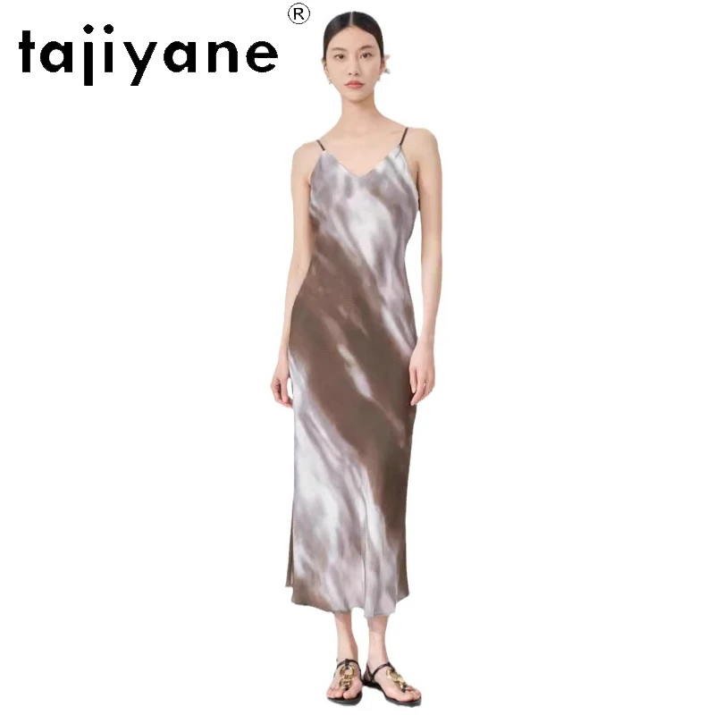 

TAJIYANE 100% Mulberry Silk 16 Momme Dresses 2024 Women Elegant Sleeveless Long Dresses Summer Sexy Dress Womans Clothing 원피스