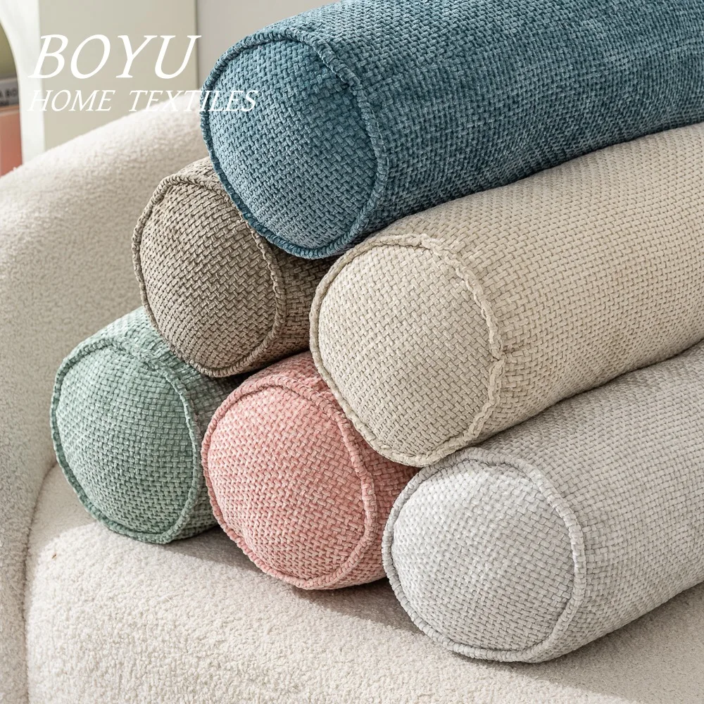25 New Chenille Cylinder Pillow Japanese Minimalist Sofa Cushion Ergonomic Neck Pillow Decorative Cushion