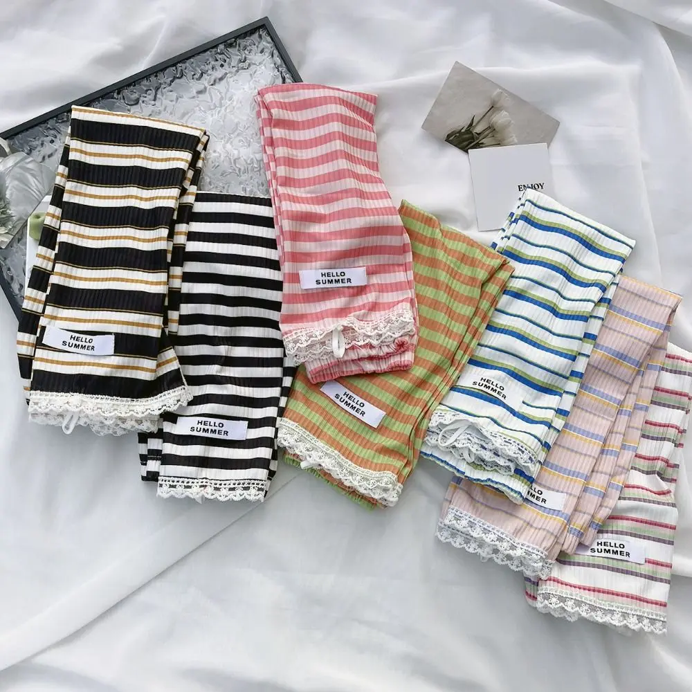 Fashion Ice Silk UV Protection Sleeves Striped Loose Sun Protection Mittens Cool Cycling Arm Sleeve Summer Outdoor