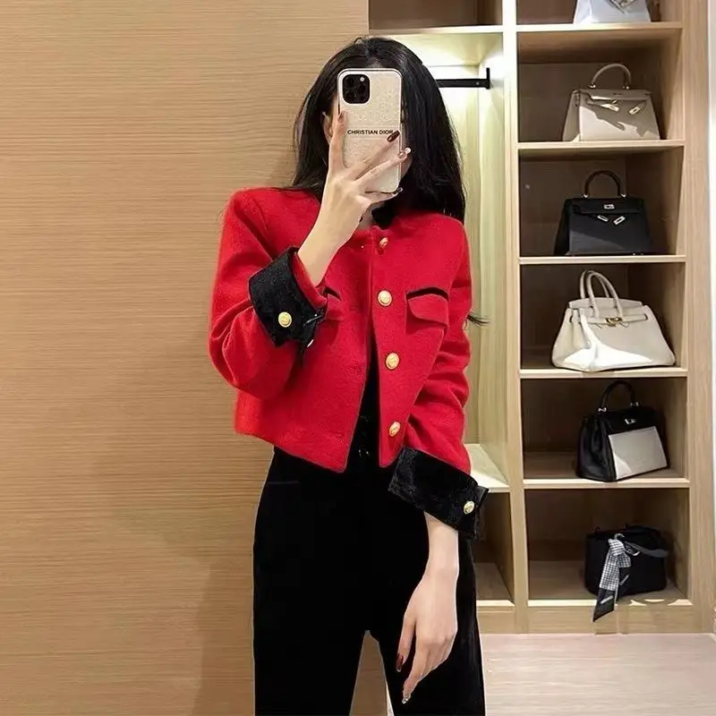 

Casual Small Fragrant Coat Women 2023 Spring Small Small Style Short Korean Version Small Standing Collar Female Suit Coat Top