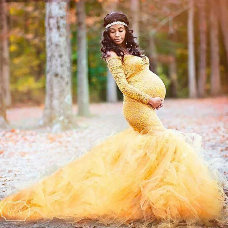 Long Sleeve Maternity Dresses for Photo Shoot Sexy Off Shoulder Lace Pregnancy Maxi Gown Dresses Pregnant Women Photography Prop