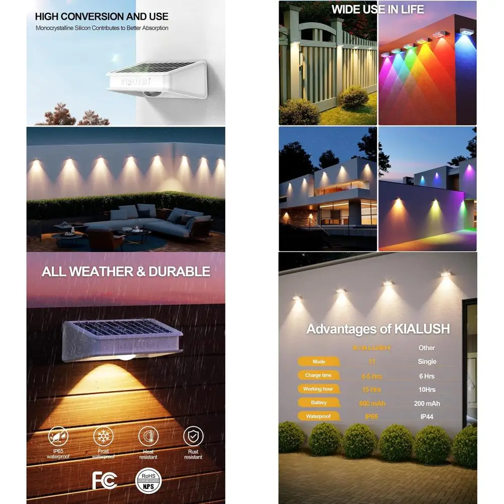 

Солнечные фонари для забора, водонепроницаемые многоцветные светодиодные фонари из 10 штук, уличные фонари на солнечных батареях для террасы, патио, крыльца и лестницы, праздника