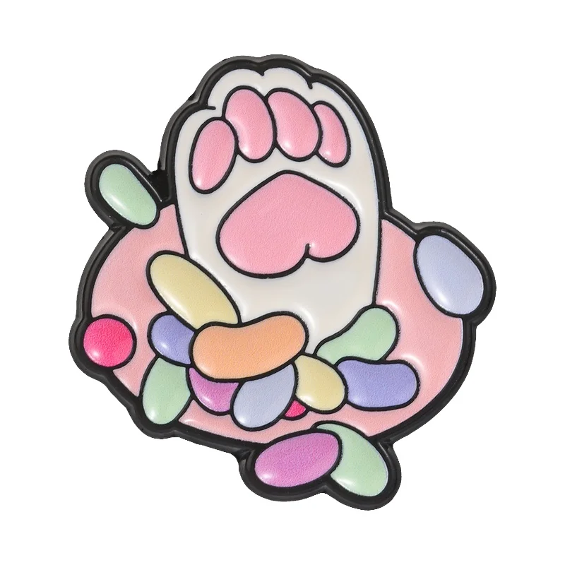 Cute Cat Paw With Colorful Candy Beans Badge Cartoon Macaron Cat Paw Enamel Pins Lapel Pin Badge Backpack Accessory Jewelry Gift