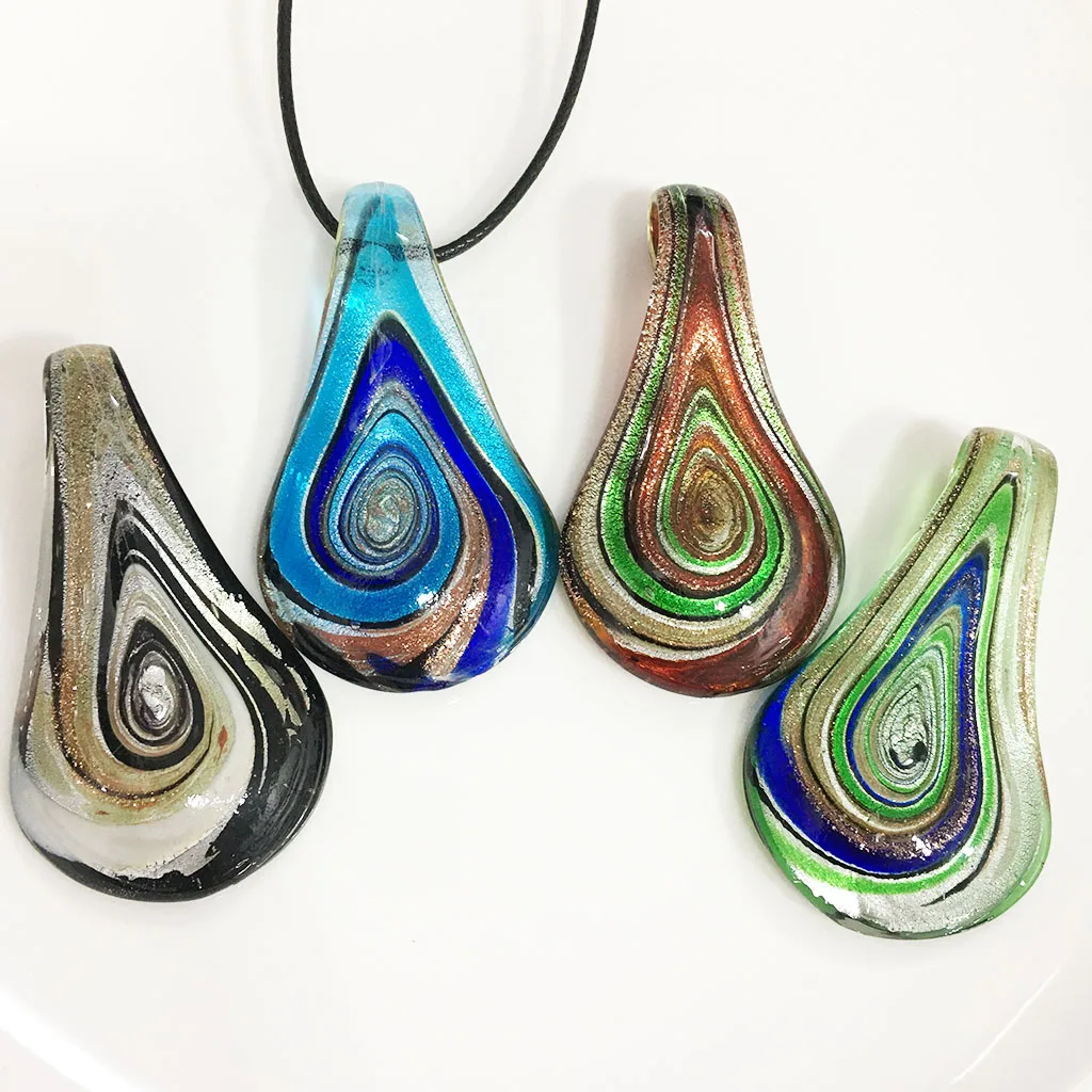 1PCS Fashion Leaf Shape Lampwork Pendant Necklace Red Blue Black Glass Murano Floral  Earrings For Women Cheap Items  Jewelry