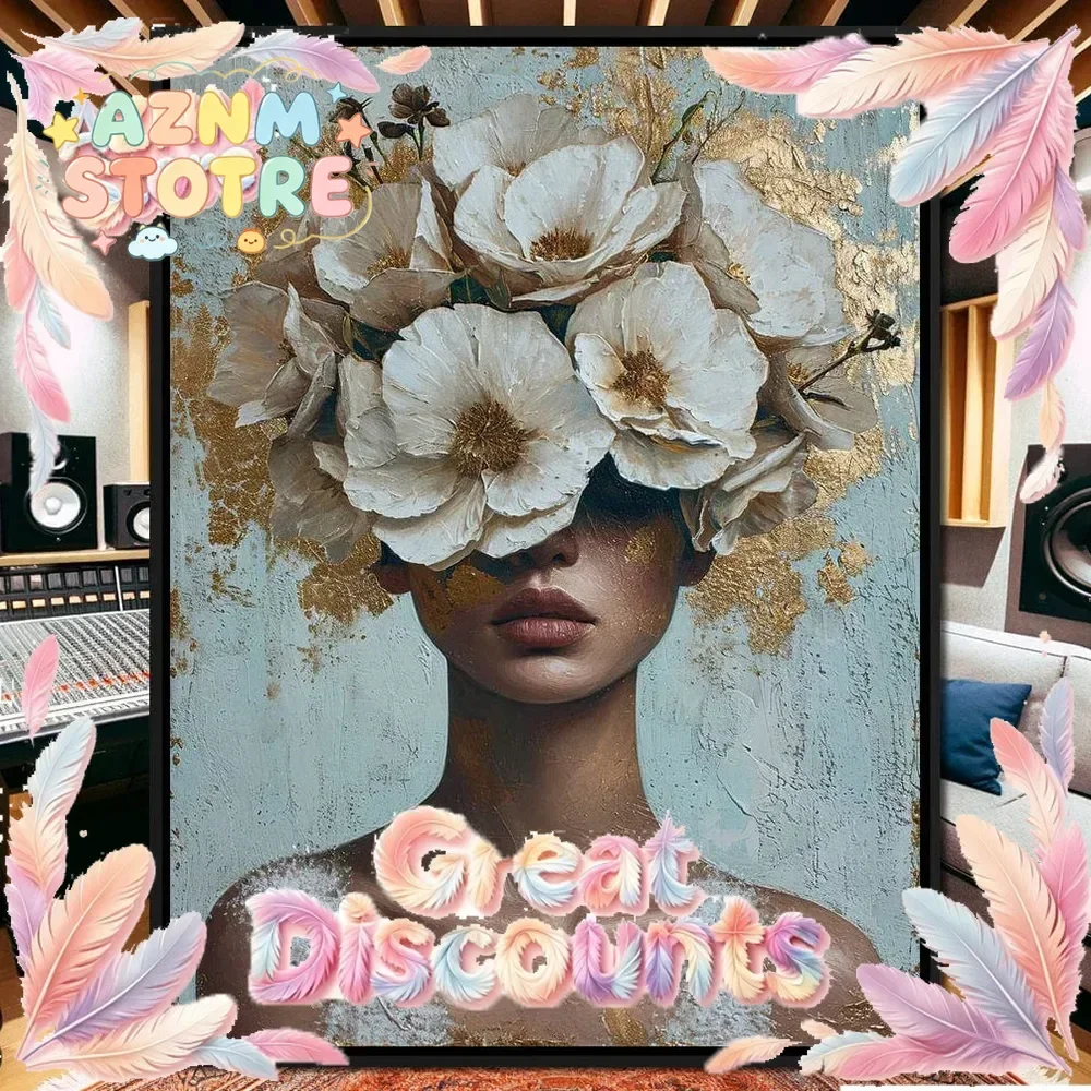 Colorful Gold Foil Fashion Mystical Floral Woman Canvas Painting Modern Wall Art Character Posters Prints Living Room Home De