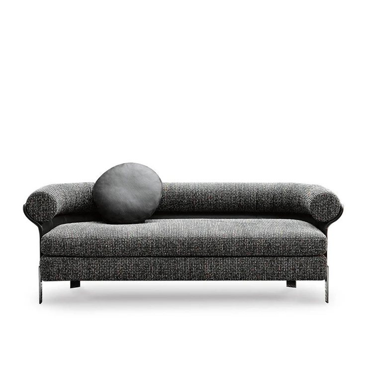 

#Light Luxury Modular Sofa Stainless Steel Base Linen Fabric Black 3 Seat Curved Sofa Chair for Apartment Lobby