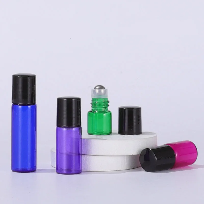 5pcs 1ml 2ml 3ml Amber Roll-on Bottles for Essential Oils Roll-on Perfume Bottle Stainless Steel Ball Container More Color