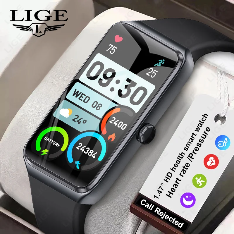 LIGE новые 1,47 "HD умные часы для Xiaomi мужские спортивные фитнес-браслеты термометр монитор здоровья водонепроницаемые женские умные часы