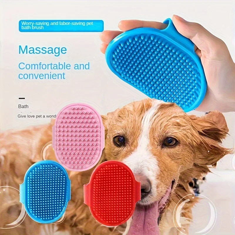 Soothing Dog Bath Brush for Short Hair Shedding and Grooming - Massages and Reduces Shedding