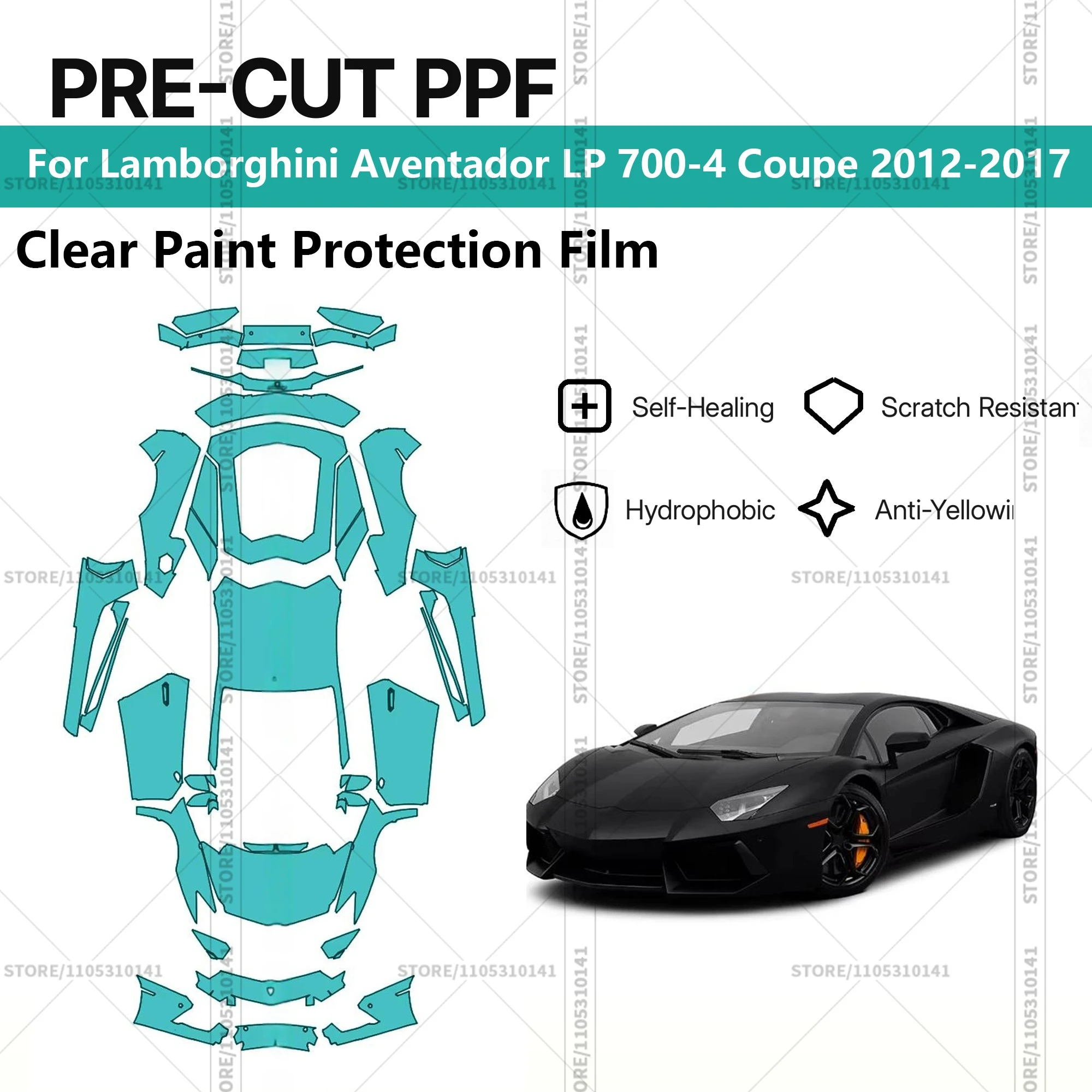 

Для Lamborghini Aventador LP 700-4 Coupe 2012-2017: Предварительно вырезанная прозрачная защитная пленка (PPF) для автомобиля