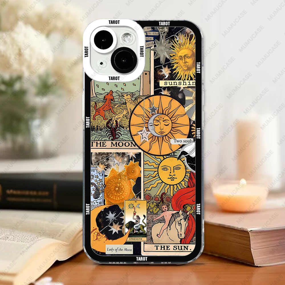 Funda de teléfono artística con Collage de tarjetas de Tarot de bruja para iPhone 16 Pro Max 15 Plus 14 13 12 Mini 11 XS X XR, funda suave