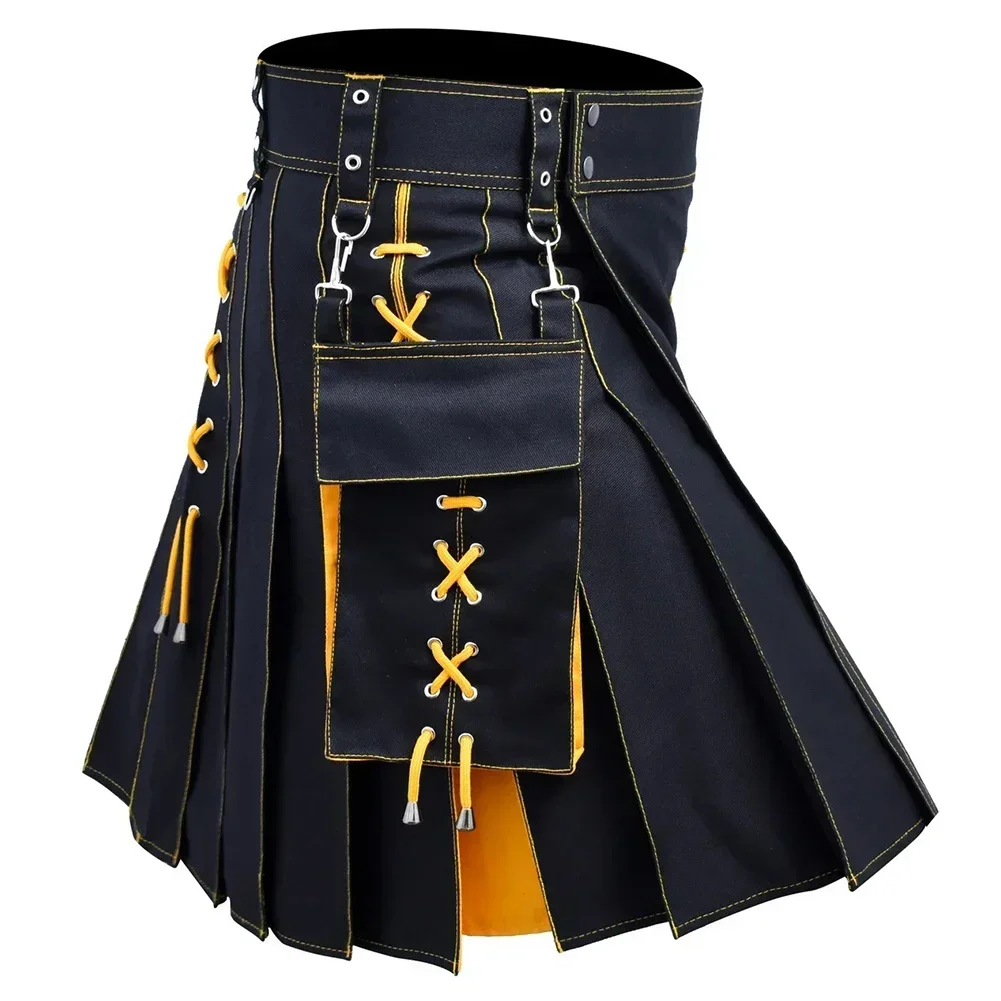 Men Scottish Festival Highland Dress  Traditional Kilt  Solid Color Skirt  Suitable for Holiday and Daily Wear