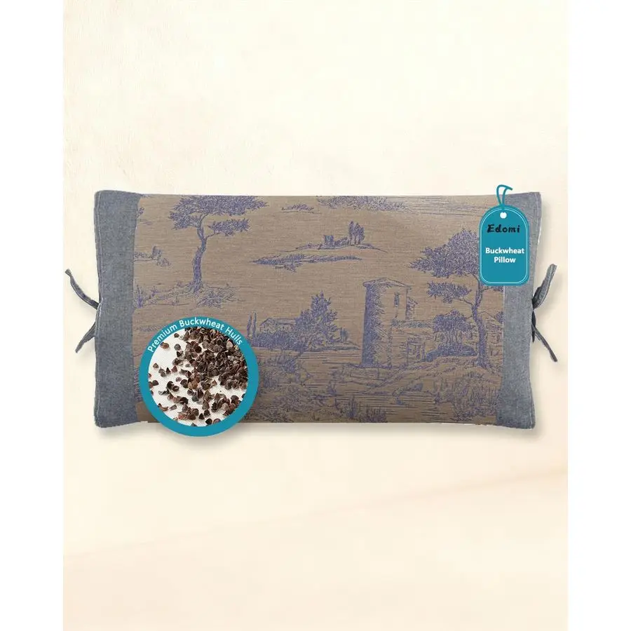 

Подушки из гречневой лузги для сна, 23.6x13.7 дюйма, дышащая охлаждающая подушка для шеи с гречневыми отрубями, тонкая подушка для поддержки шейного отдела позвоночника