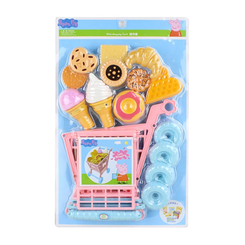 Hot Sale Peppa Pig Simulated Supermarket Shopping Cart Fun Children Playing House Playsets Biscuits Ice Cream Kids Birthday Gift