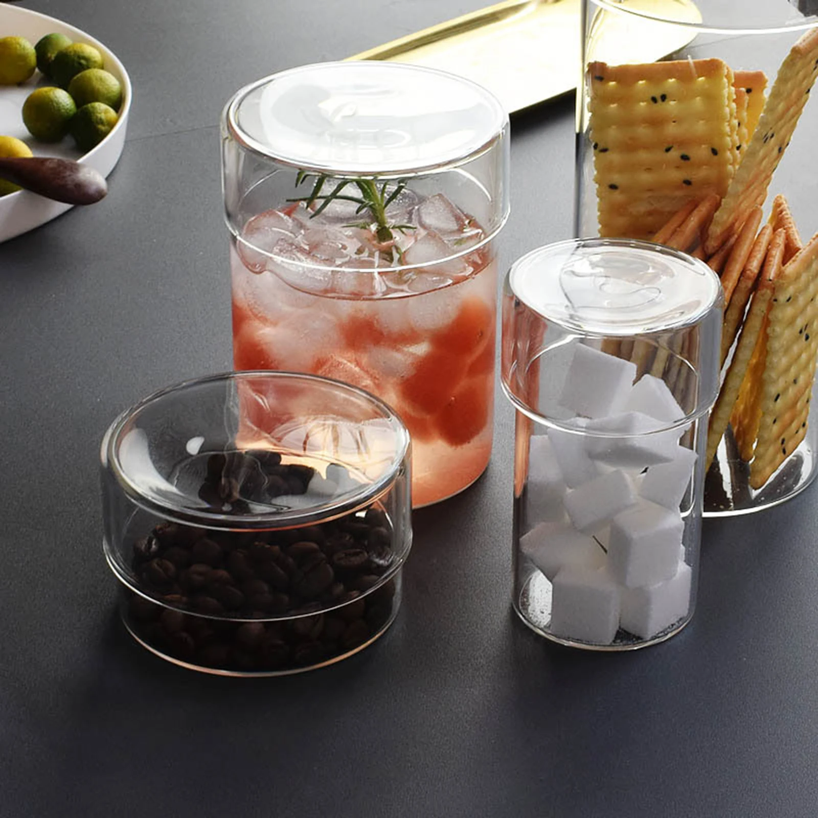 Transparent Glass Food Storage Container for Kitchen with Glass Lid Storage Can Household Coffee Bean Storage Tank Bottle