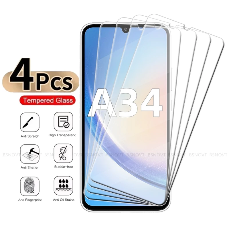 

1/2/3/4Pcs For Samsung Galaxy A34 Glass Samsung A34 Tempered Glass 9H Transparent Clear Cover Screen Protector Samsung A34 A 34
