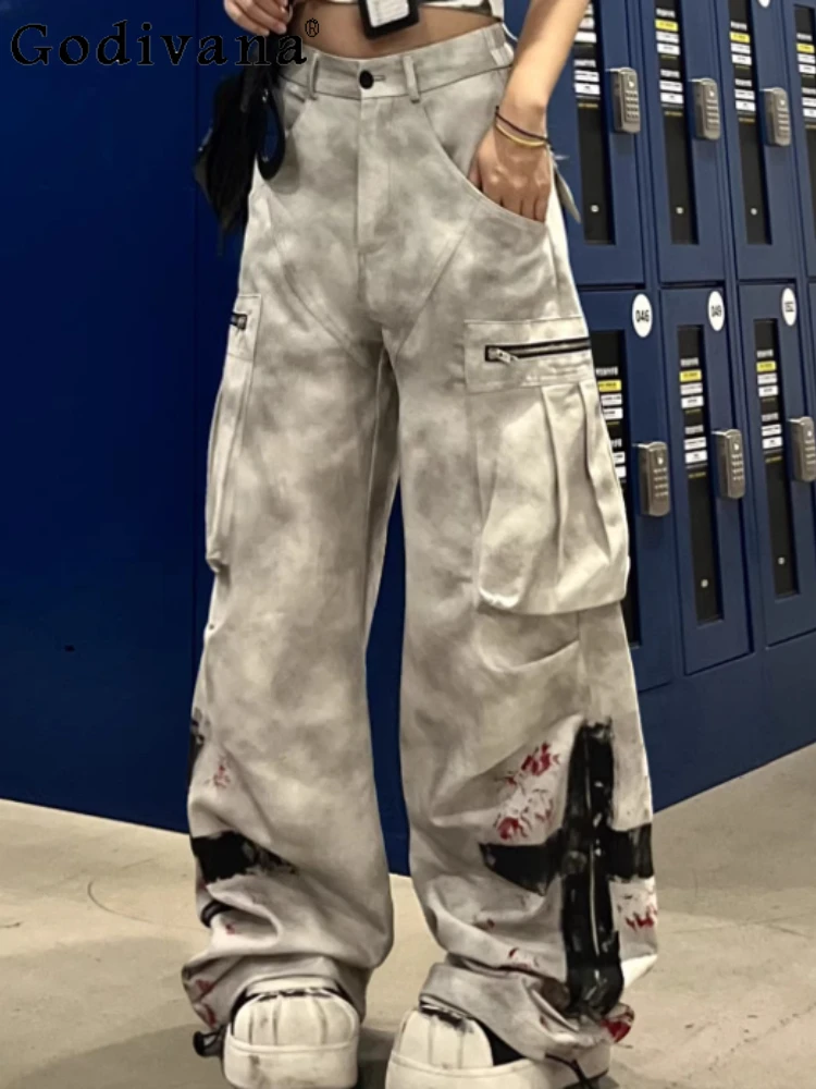 

American Personality Girl Chic Big Pocket Wide Leg Hip Hop Pants Fashion Retro Subculture Do Old Sexy Handsome Floor Trousers