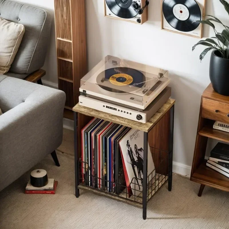 Iron And Wood Combined Record Player Table, Living Room, Bedroom, Bedside Table, Second-floor Coffee Table Rack, Vinyl Record