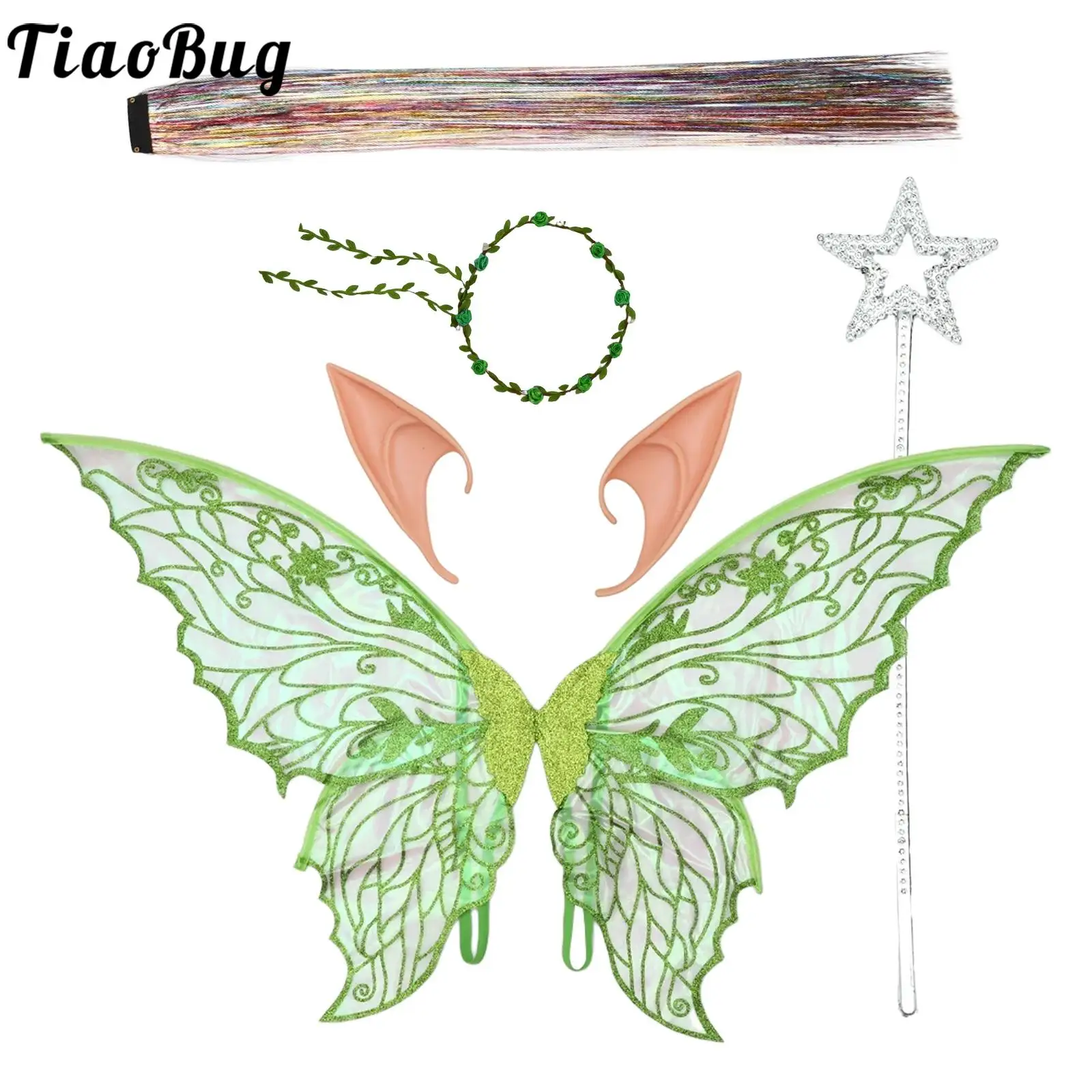 

Halloween Fairy Wings For Adult Girl Elf Ears Fairy Floral Headband Crown Party Costume Accessories Girl Cosplay Elf Prop Outfit