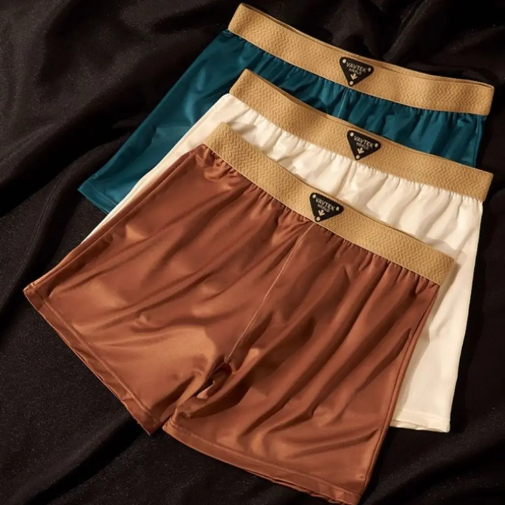 

4PCS Fashion Thin Satin Silk Boxer Briefs Mid Waist Underpants Ice Silk Boxers Lingerie Seamless Underwear for Men Daily