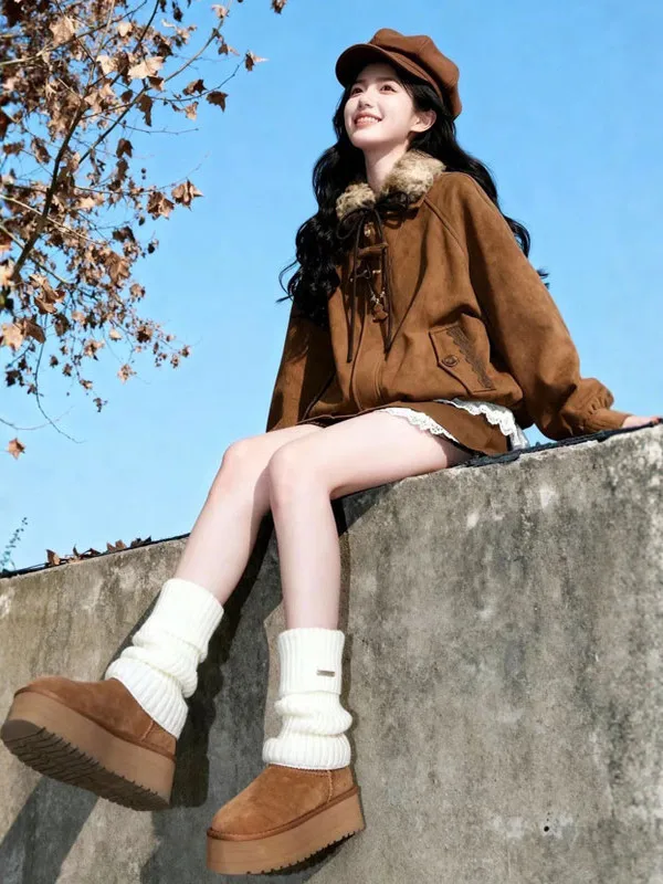 

Ele Cotton Jaet And Skirt Set Faionable Korean Sle Long Sve Zipper Closure Regular Fit Cotton Lined Outerwear