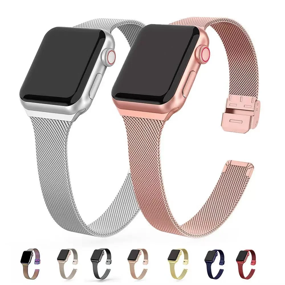 

Ремешок «Миланская петля» для Apple Watch Band, металлический браслет из нержавеющей стали для iWatch Series 7 6 5 4 3 2 SE, 45 мм 44 мм 41 мм 40 мм 42 мм