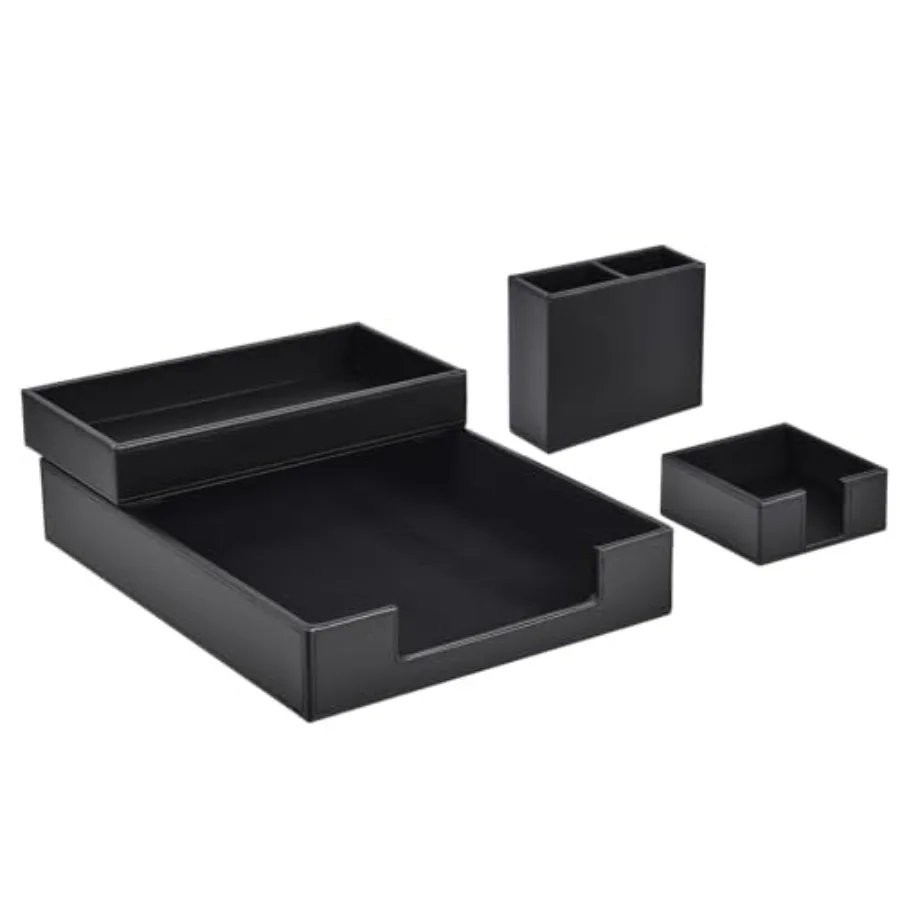 

Набор из 4 кожаных органайзеров для офиса/стола: лоток для бумаг, держатель для стикеров, подставка для ручек, штабелируемый сортировщик для мелкой почты