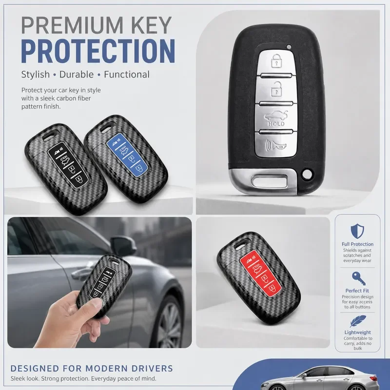 For Kia Forte Sportage K2 K5 For Hyundai Genesis Coupe Sonata ix35 4 Button Carbon Fiber Smart Key Fob Case Cover Shell