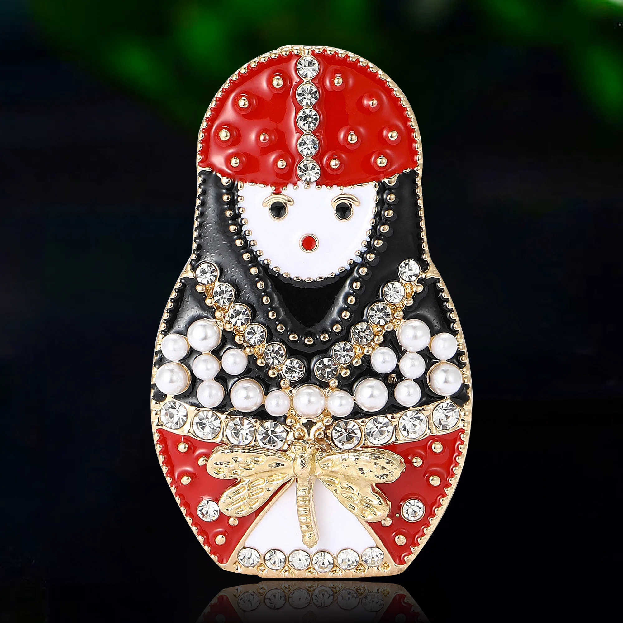 Enamel Russian Matryoshka Brooch for Women Unisex Rhinestone Character Pins Event Party Backpack Decoration Clothes Accessories