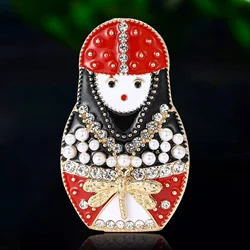 Enamel Russian Matryoshka Brooch for Women Unisex Rhinestone Character Pins Event Party Backpack Decoration Clothes Accessories
