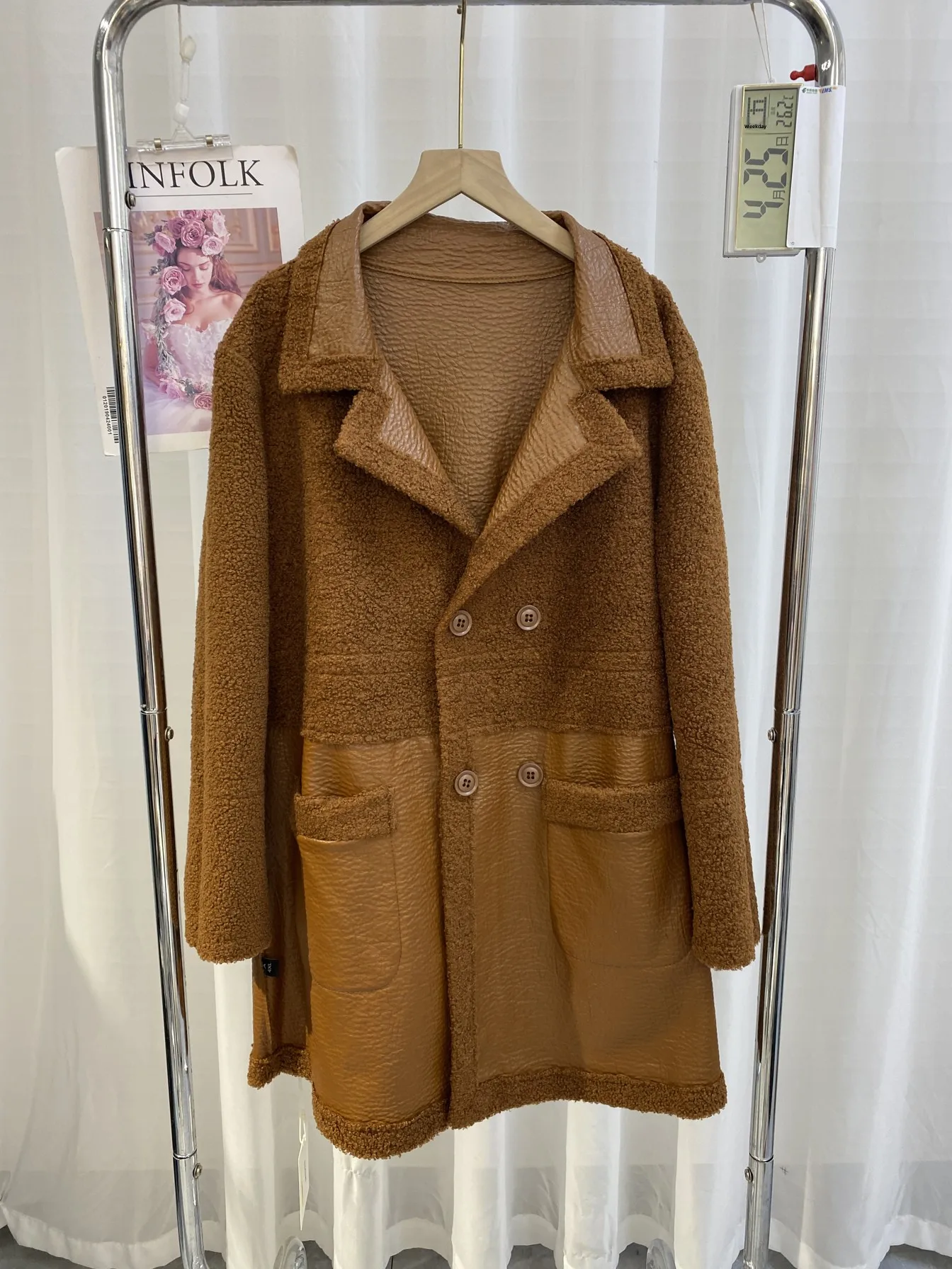 

Double-Sided Wear Thiened Floing Leather Coat Women's Busin Collar One-Piece Outerwear Faionable Commute Sle