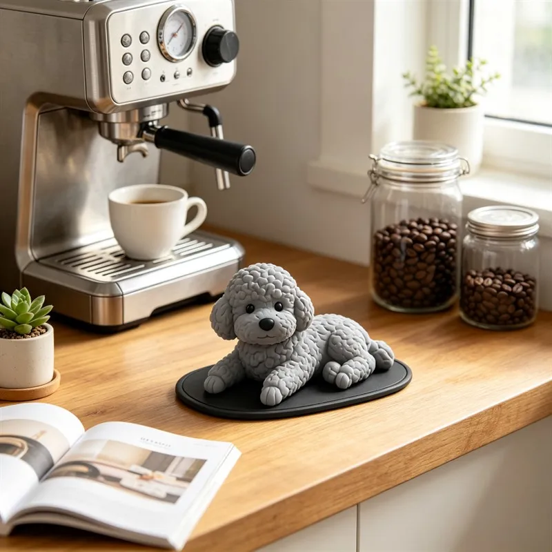 Realistic Teddy Puppy Figurine Silicone Dog Dashboard Decoration Cute Dog Ornament with Anti Slip Mat Car Dog Lover Gift Decor