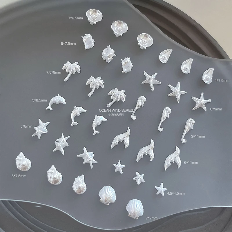 50Pcs Mix Ocean Series Pearl Shell Rhinestones Starfish Jewelry Flash Nail Art Decorations Nails Accessories Charms Supplies view 2