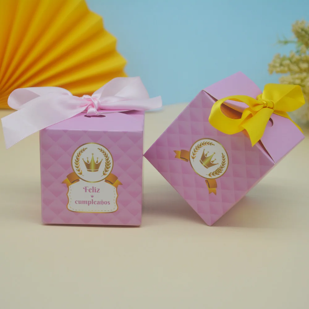 صندوق حلوى ورقي صغير وردي ، تاج ذهبي مطبوع ، مناسب للمناسبات ، هدية للضيوف ، ديكور الضيوف ، لصالح الحفلات ، حفل الحدث ، صبي ، فتاة ، أطفال ، 10 قطعة #6