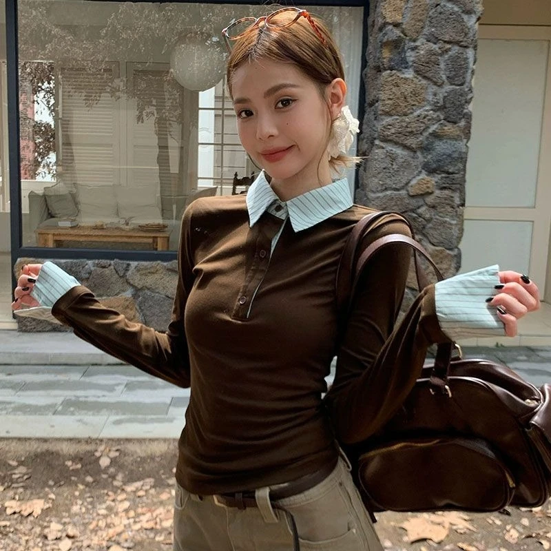 

Autumn Winter Women’s Cropped Long Sleeve Tee 100% Cotton Slim Fit Flattering Trendy Top Unique Design Versatile Casual Outfit