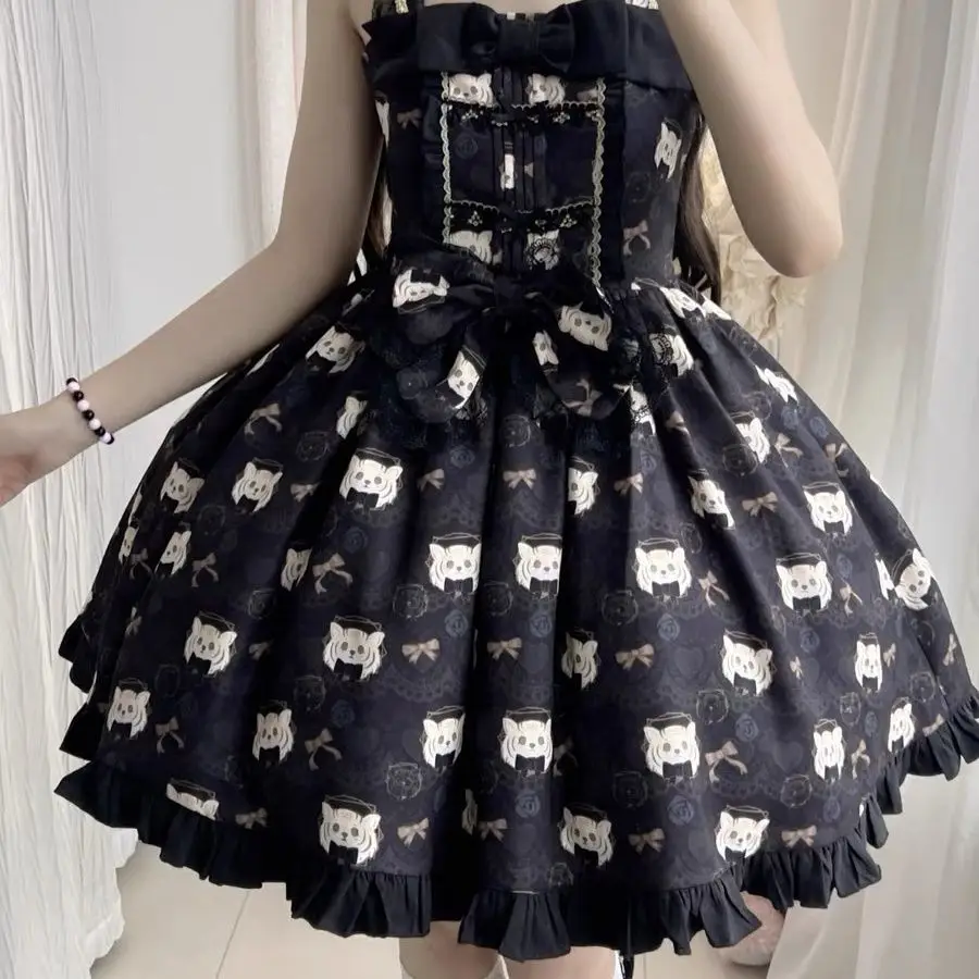 

Good night new suspender sweet summer autumn Lolita bow tiger suspender cute dress vestidos femininos frete grátis
