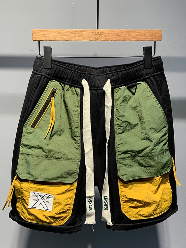 

Мужские повседневные брюки-карго из быстросохнущей ткани, летние, свободного кроя, модные, длиной до колена, с завязками, для молодежи, в стиле рабочей одежды