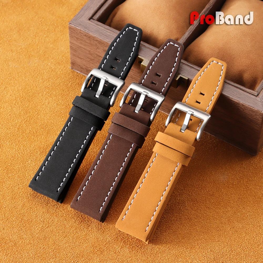 

18 20 22 24mm Genuine Leather Watch Strap Brown Matte Calfskin Band Pin Buckle Men Women Smartwatch Sport Replacement Wristbands
