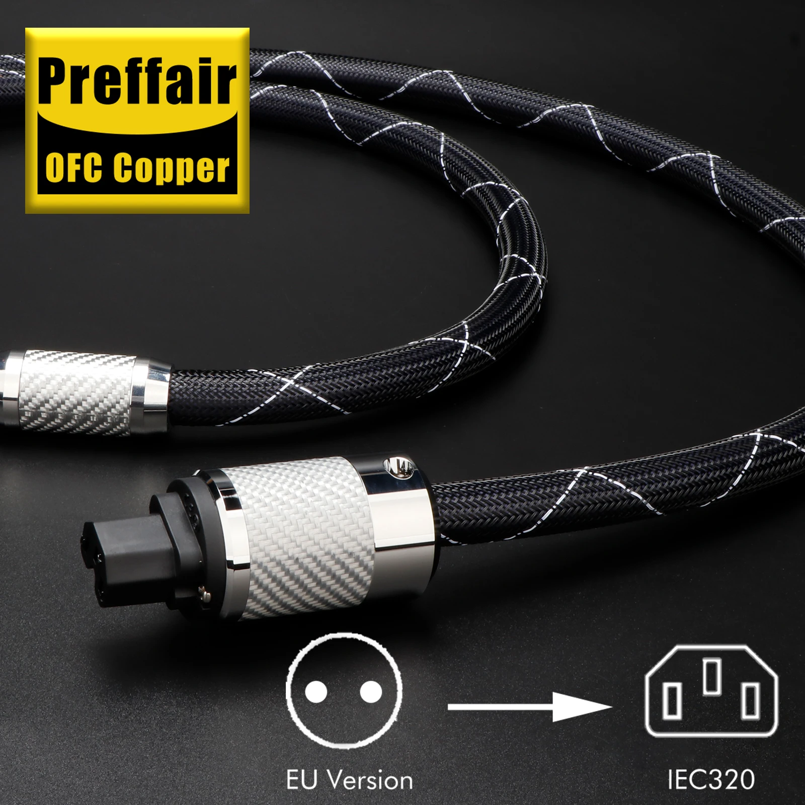 Kabel HiFi Preffair nanoflux-18 OCC Copper Schuko Rhodium Carbon Fiber fever EU AC FI-E50 FI-50 (R) wtyk audio fever